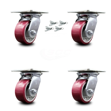 Service Caster 4 Inch Poly on Aluminum Caster Set with Ball Bearings and Swivel Locks SCC SCC-35S420-PAB-BSL-4